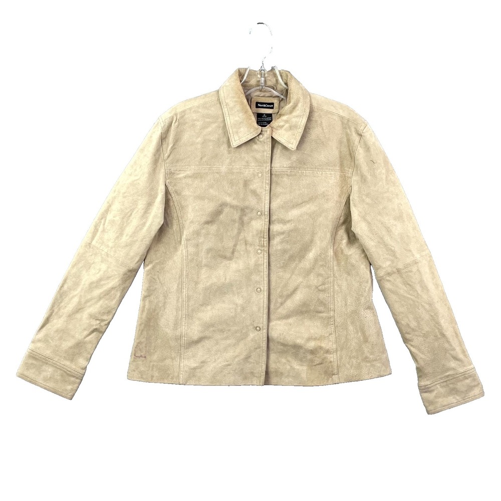 VTG NorthCrest Jacket Womens Medium Beige Genuine Suede Leather Minimalist Y2K